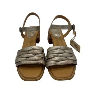 New Born Woven Block Heel Sandals Shoes Metallic Gold Leather Women's Size‎ 11 M